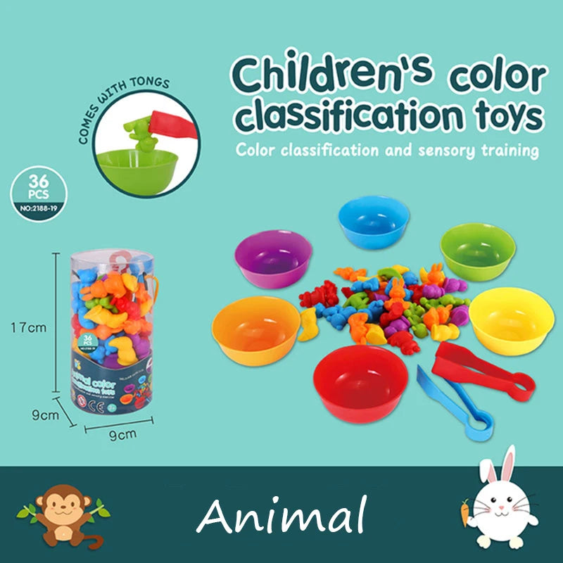 Colorful plastic dinosaurs used in a Montessori activity