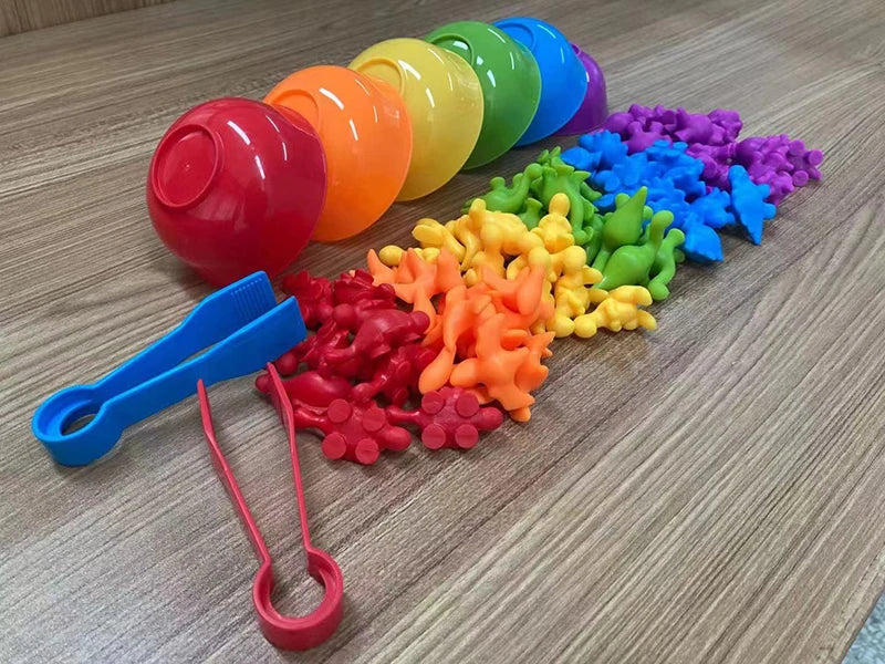 Toddler sorting game with fun rainbow colors