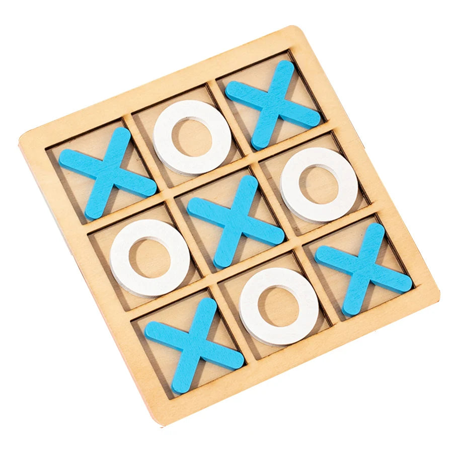 Handcrafted wooden X and O pieces close-up