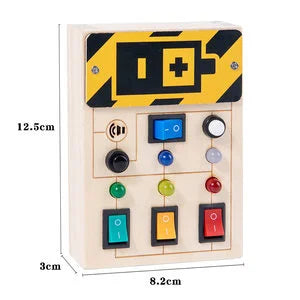 Montessori Busy Board | Wooden Sensory Toy with LED Light Switch for Toddlers