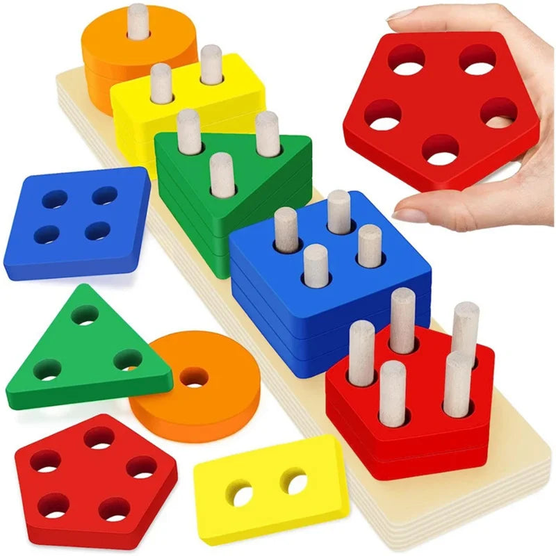 Wooden stacker toy for motor skills development