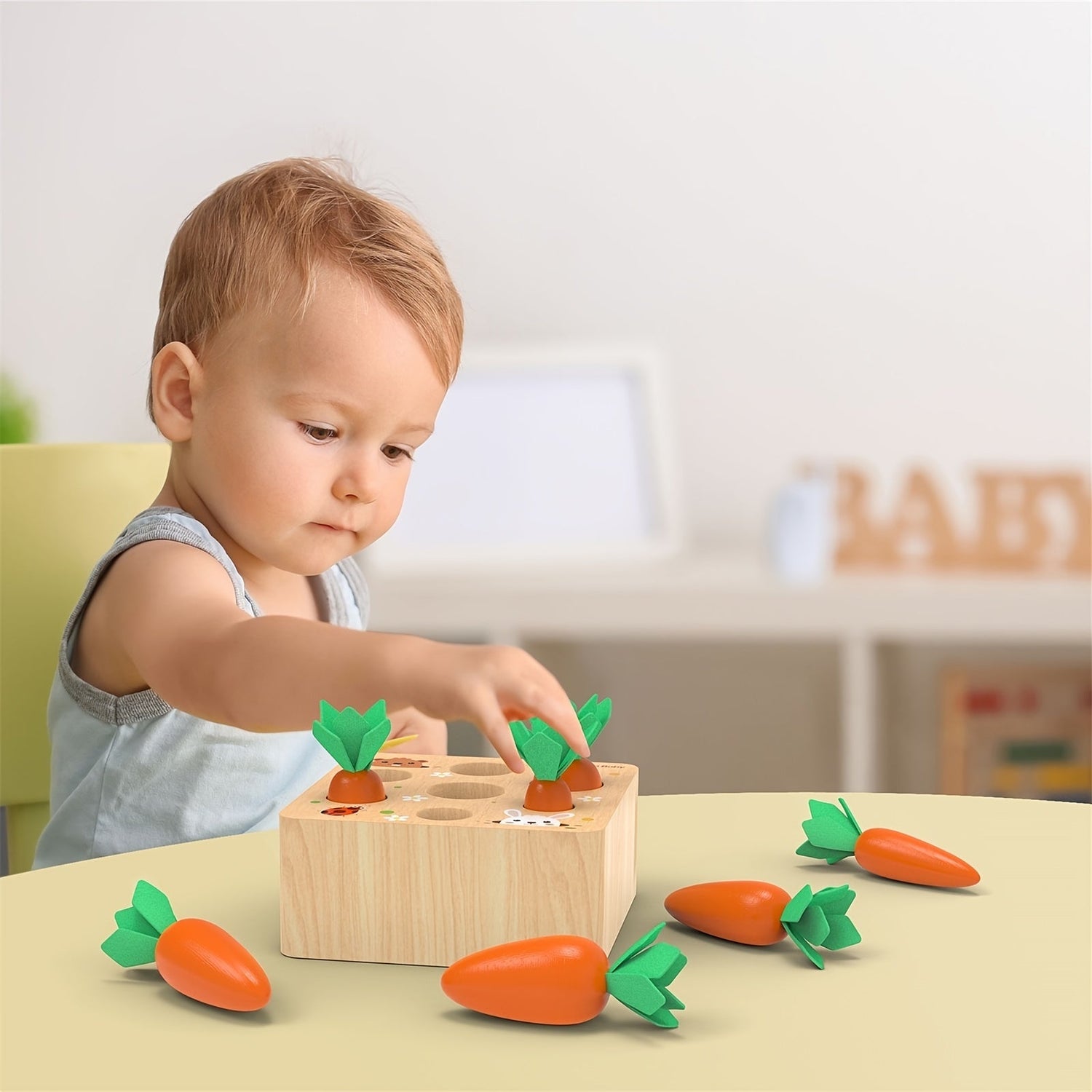 Kid play with Montessori Toys for educational improvement.