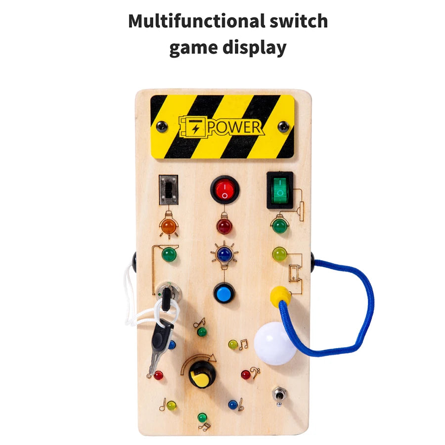 Montessori Busy Board | Wooden Sensory Toy with LED Light Switch for Toddlers