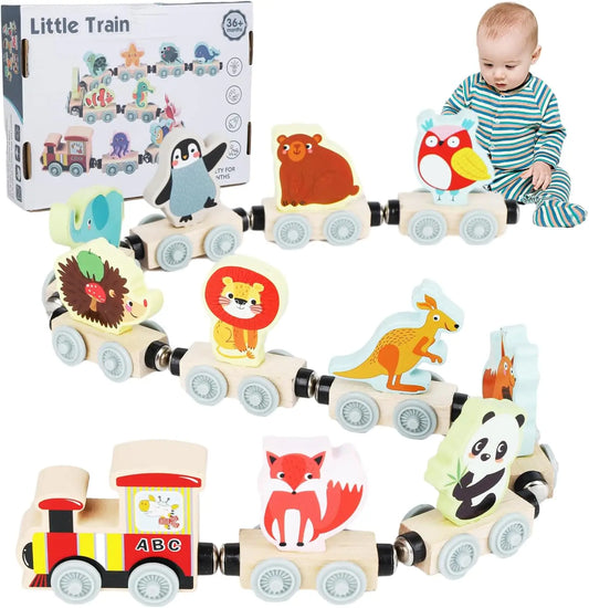 Montessori magnetic wooden train toy for toddlers

