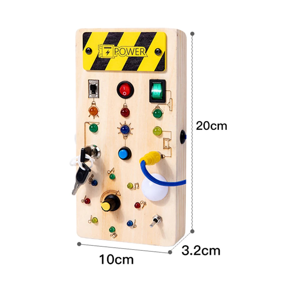 Montessori Busy Board | Wooden Sensory Toy with LED Light Switch for Toddlers