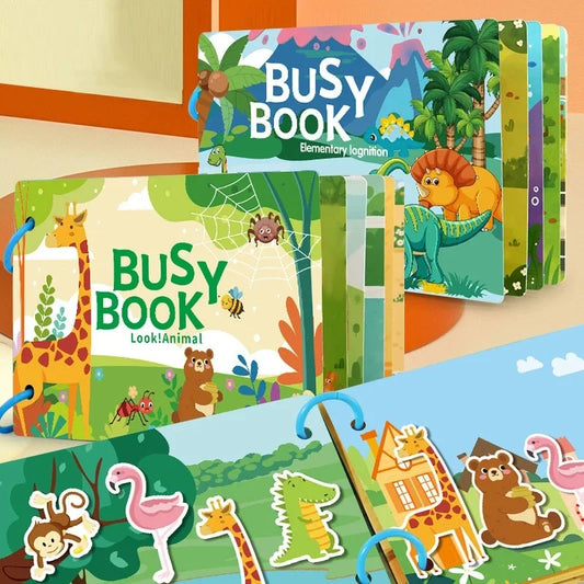 Montessori busy book with animal and number activities

