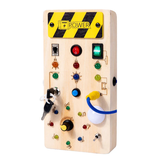 Montessori Busy Board | Wooden Sensory Toy with LED Light Switch for Toddlers