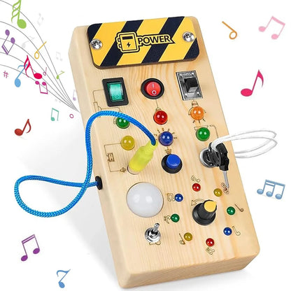 Montessori Busy Board | Wooden Sensory Toy with LED Light Switch for Toddlers