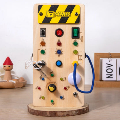 Montessori Busy Board | Wooden Sensory Toy with LED Light Switch for Toddlers