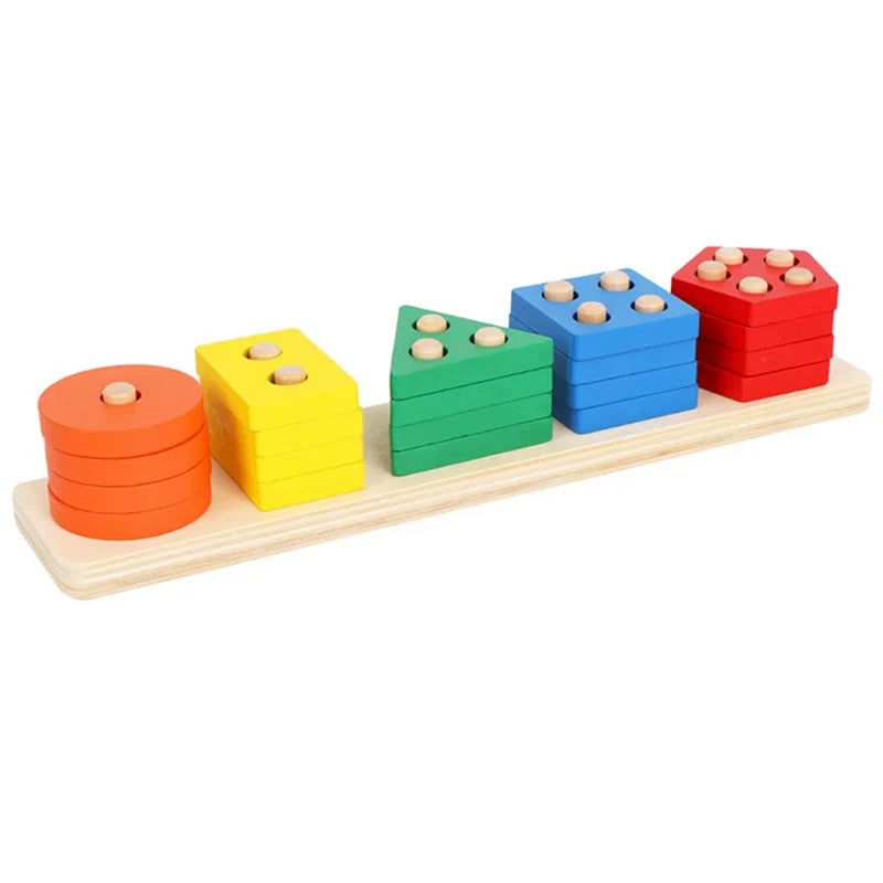 Montessori toy with colorful geometric columns


