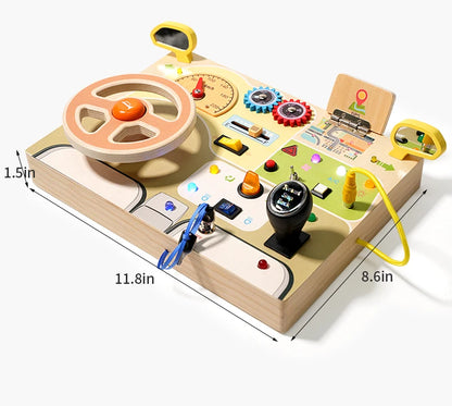 Montessori Busy Board | Wooden Sensory Toy with LED Light Switch for Toddlers