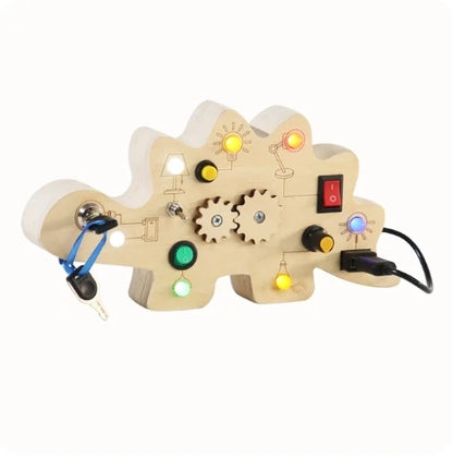 Montessori Busy Board | Wooden Sensory Toy with LED Light Switch for Toddlers