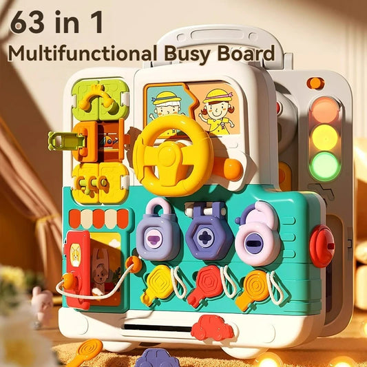 Montessori busy board toy with LED lights

